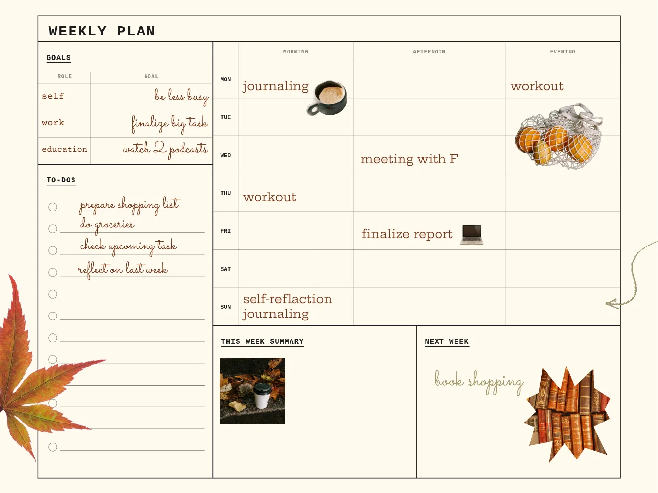 Monthly planner, page 2 — Week 1