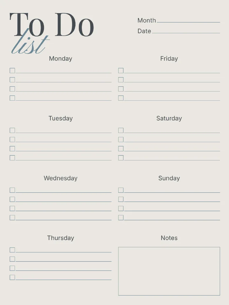My diary, page 9 — Week to-do
